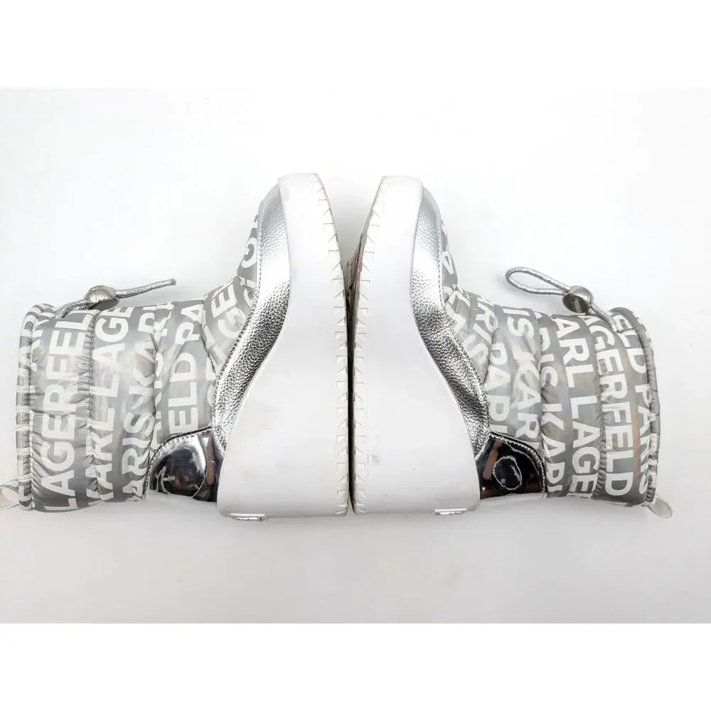 Karl Lagerfeld Paris Bronwyn Wedge Boots Women's Silver Size US5.5M EU35.5